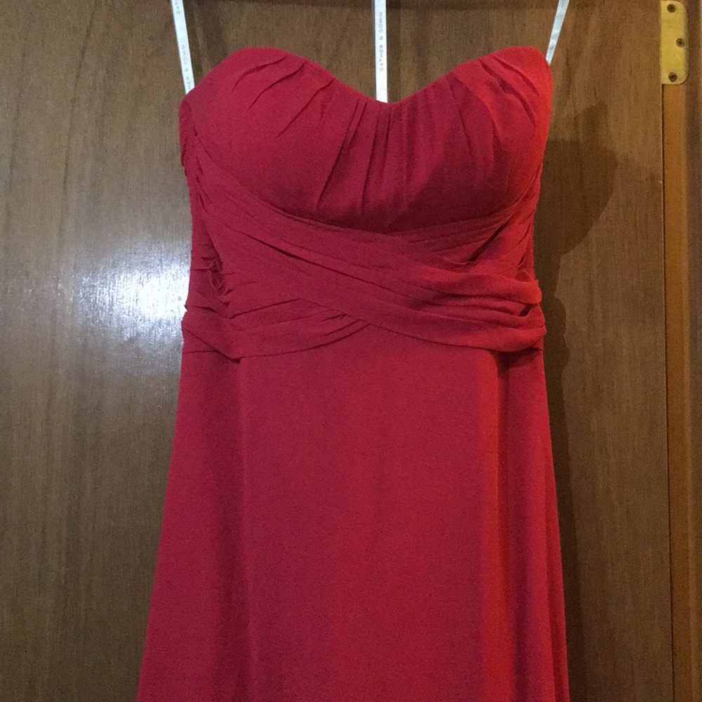 Red Strapless A Line Bridesmaid // Prom Dress